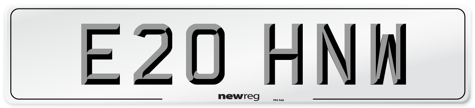 E20 HNW Number Plate from New Reg